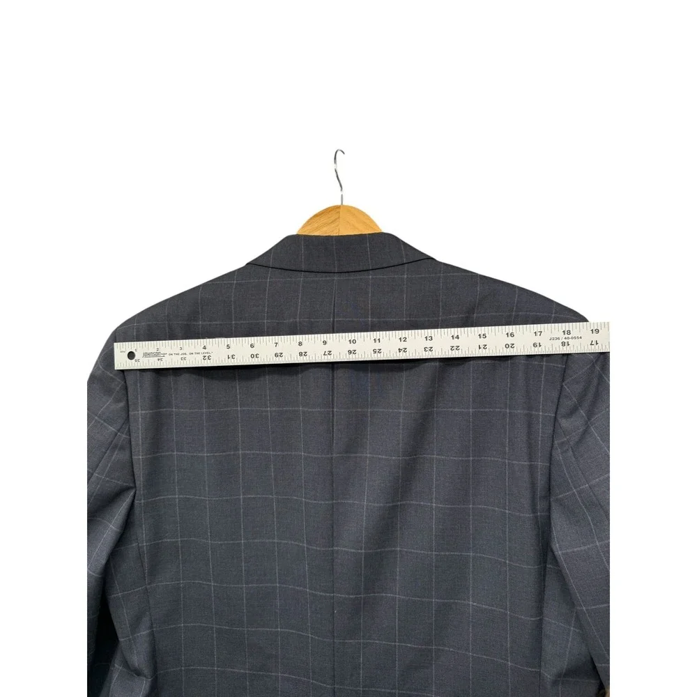 Jos A Bank Gordon Suit 42R Gray Windowpane Wool 2 Piece Mens Dress Suit Pants 34